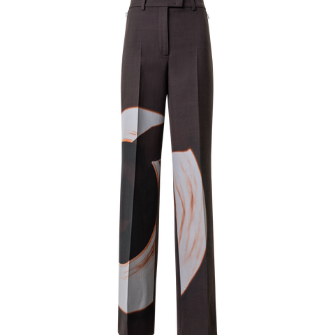 Wide Wool Double-Face Pants with Mocca Loop Print