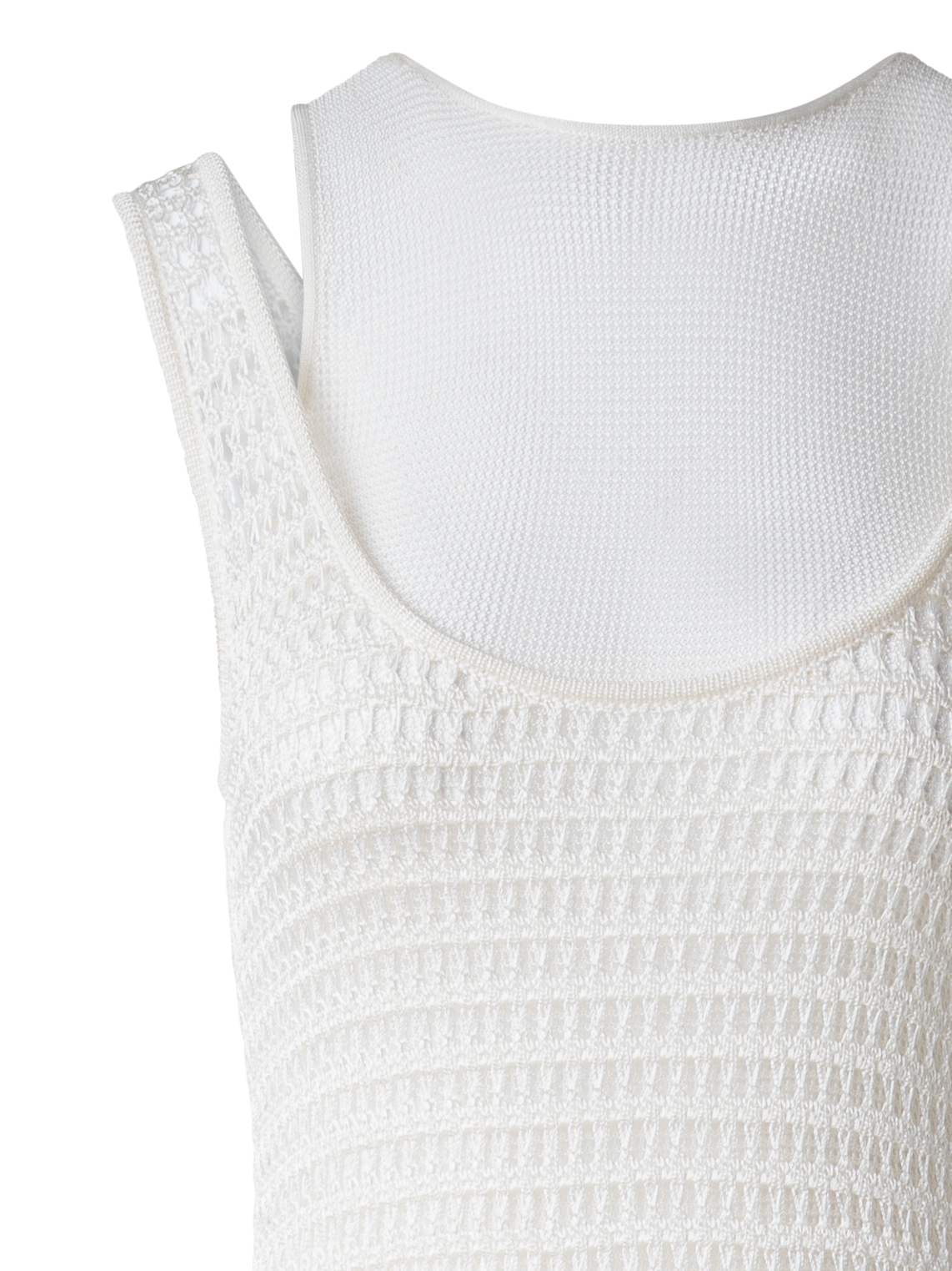 Designer Bodycon Knit Dress in Layered Viscose Crochet - neutral - ecru - white