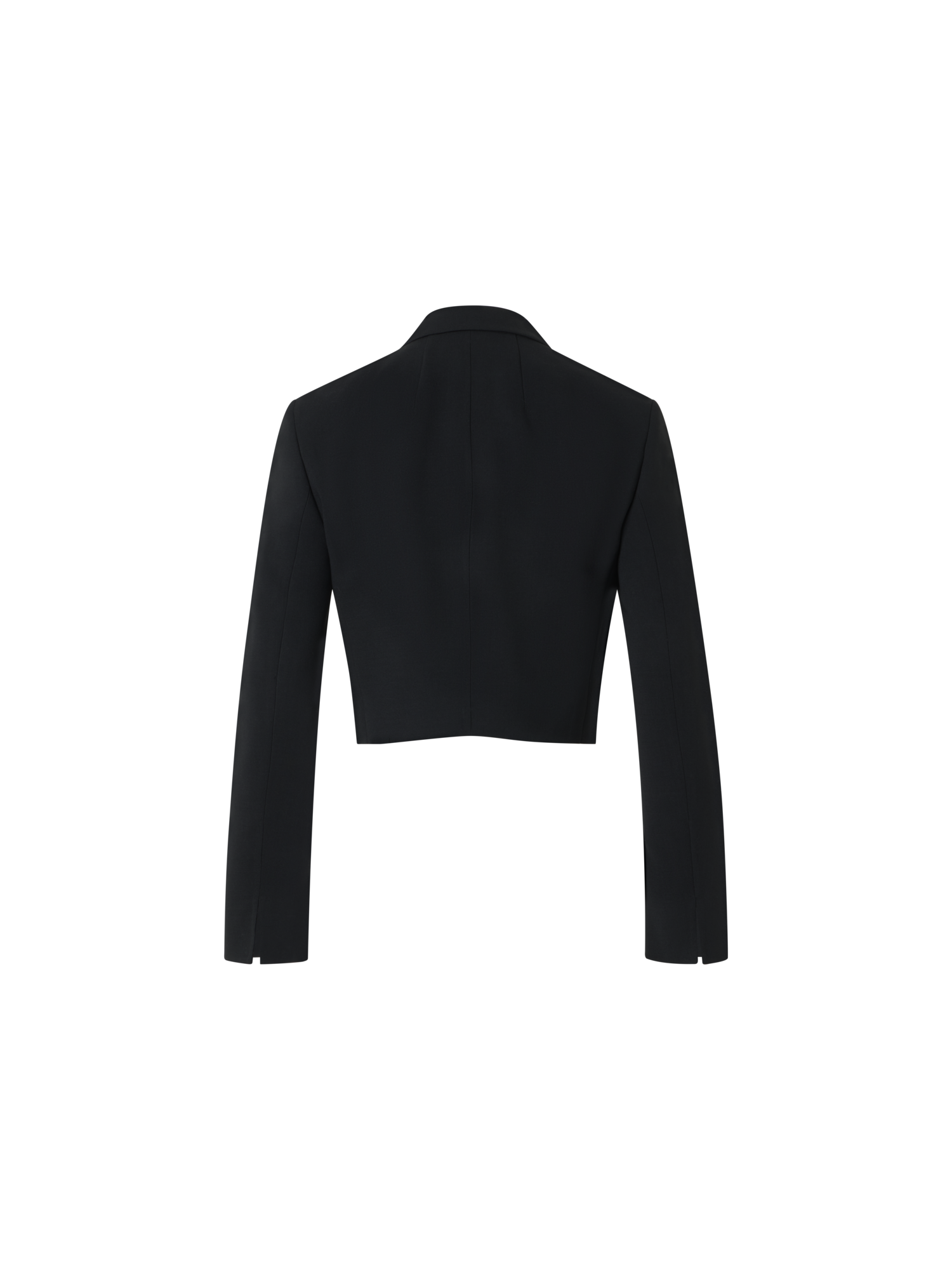 Designer Cropped Wool Double-Face Jacket with Satin Lapel - black