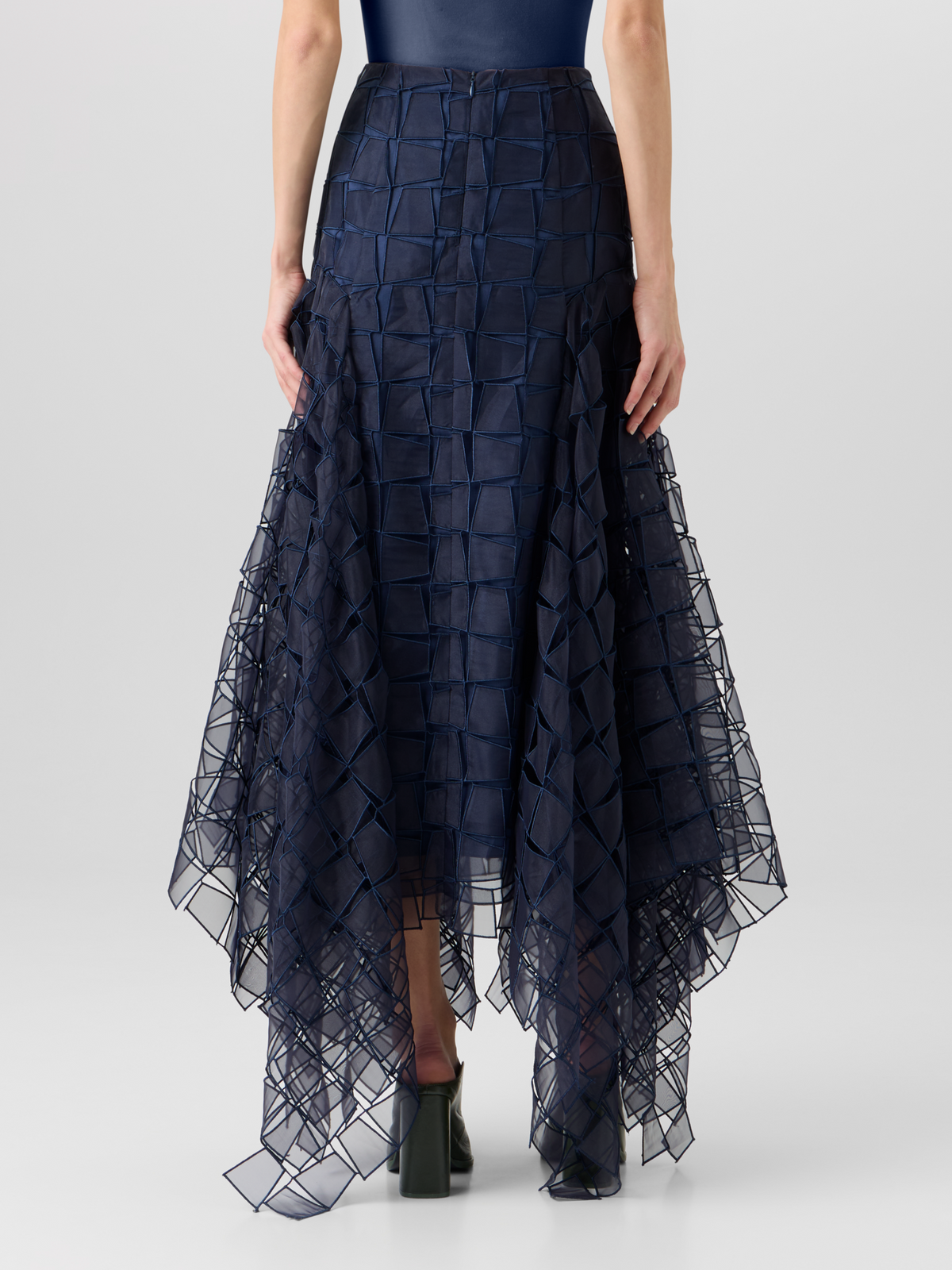 Designer Trapezoid Organza Handkerchief Skirt - navy #editorial