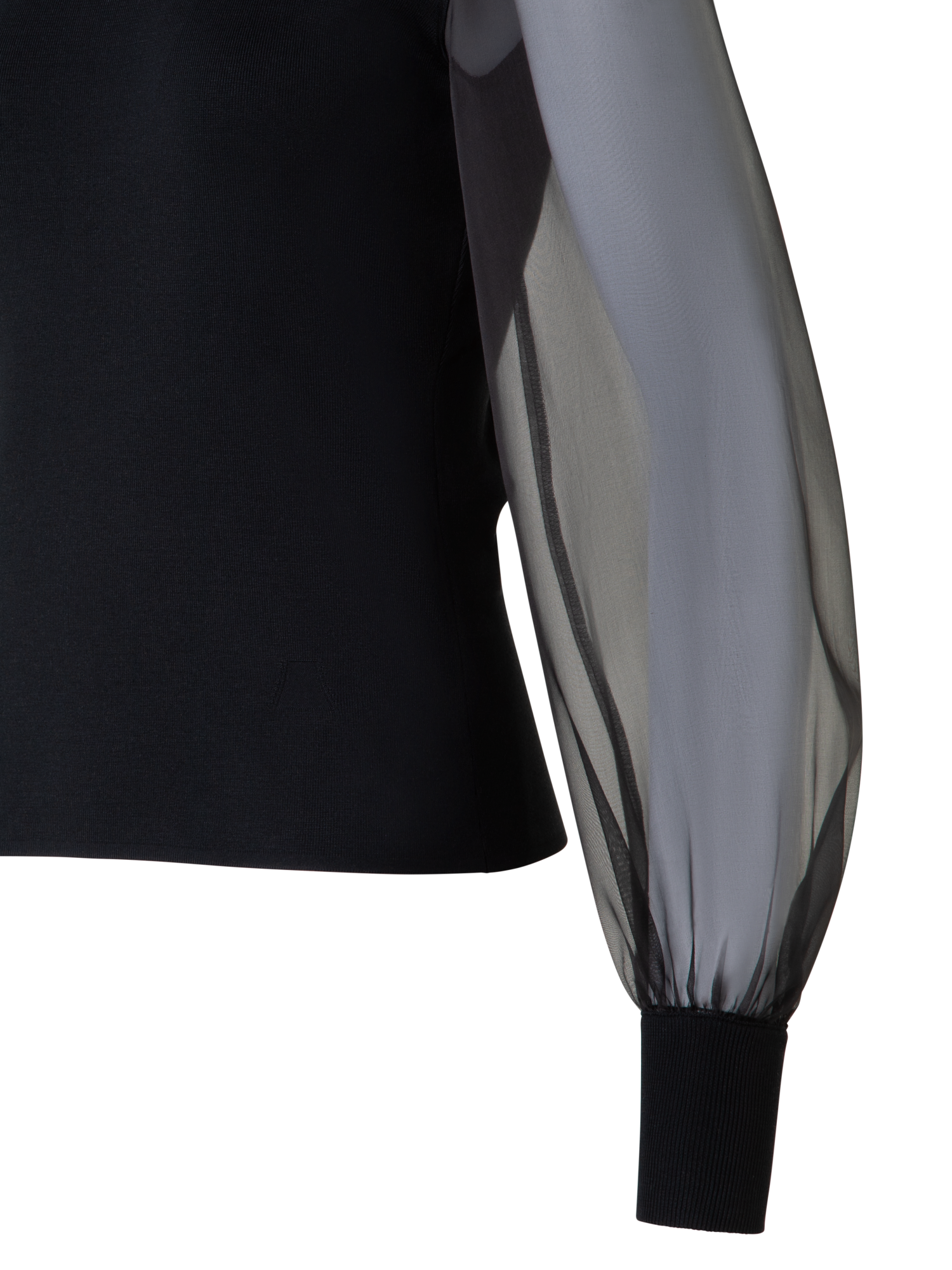 Designer Silk Sweater with Sheer Organza Sleeves - black