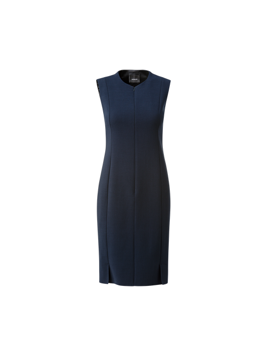 Designer Sleeveless Sheath Dress from Wool Double-Face - navy - blue
