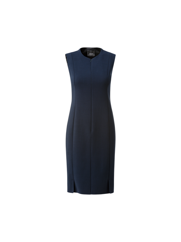 Designer Sleeveless Sheath Dress from Wool Double-Face - navy - blue