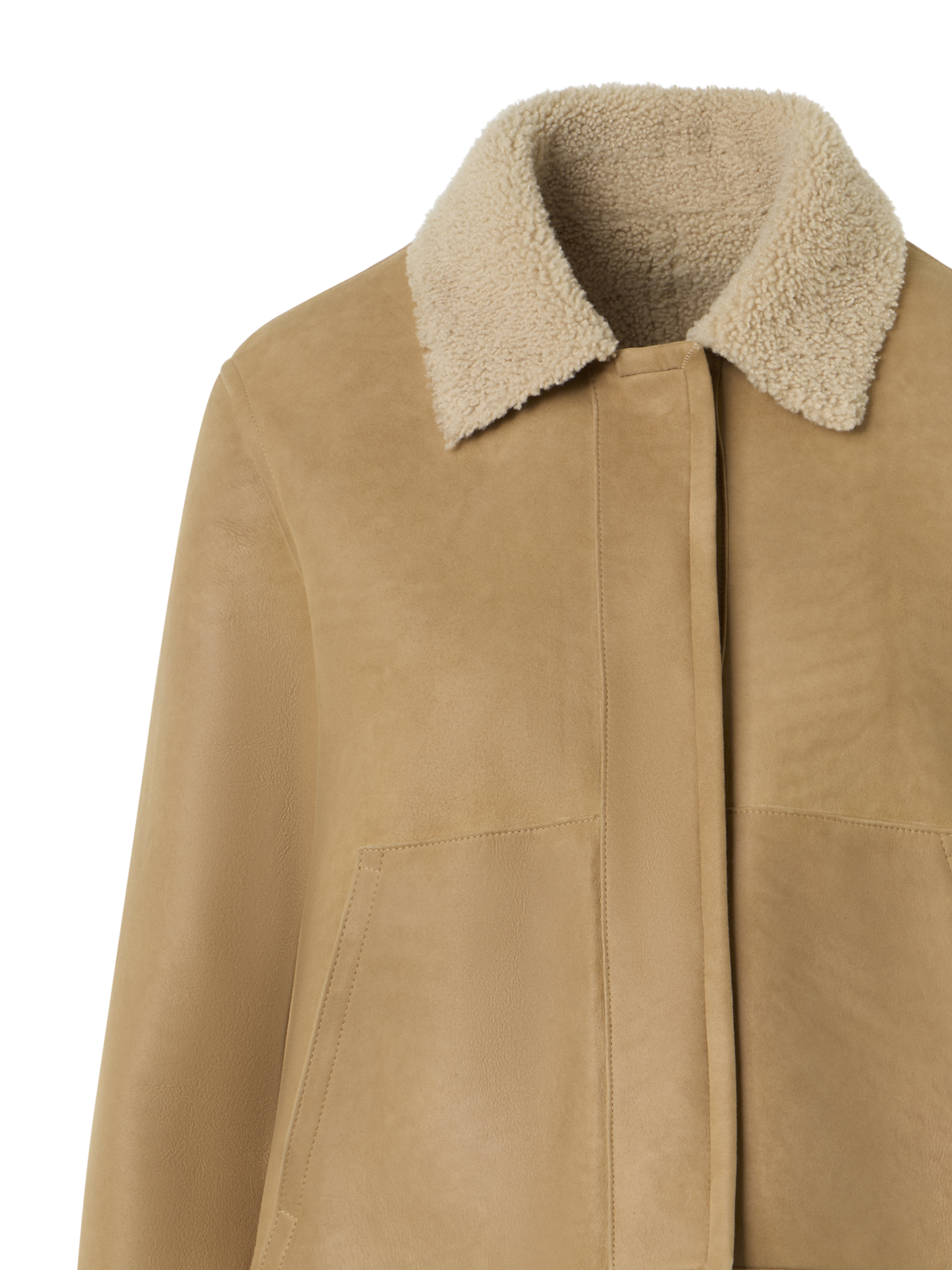 Designer Short Shearling Jacket with Fur Collar and Cuffs - beige