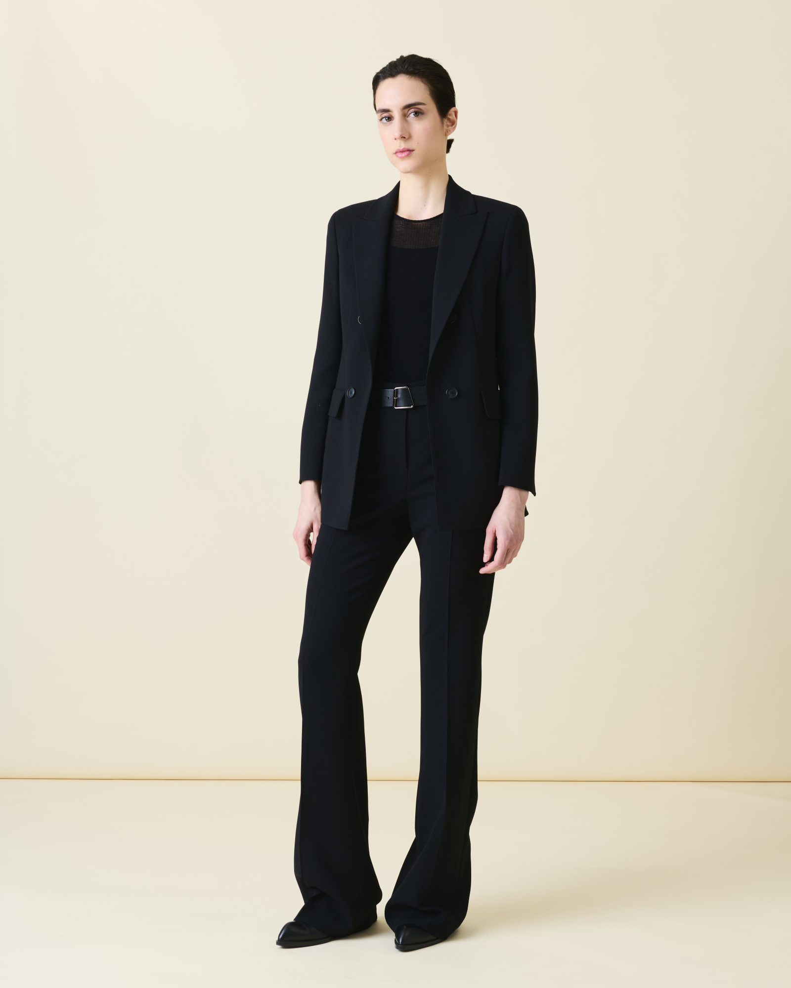 Designer Bootcut Wool Double-Face Pants - neutral - black 