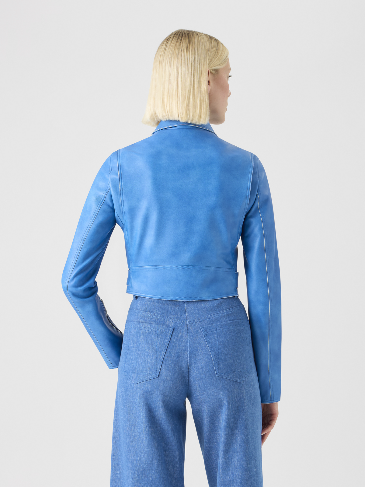 Designer Vintage Lamb Nappa Biker Jacket - blue #editorial