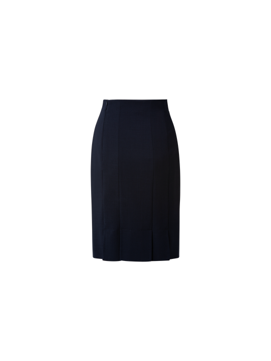 Designer Wool Double-Face Pencil Skirt with Slits - navy - blue