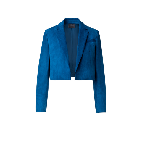 Cropped Suede Leather Jacket with Lapel