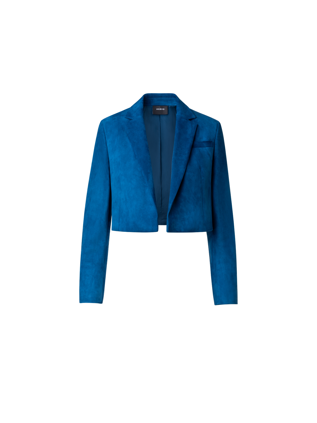 Designer Cropped Suede Leather Jacket with Lapel - blue