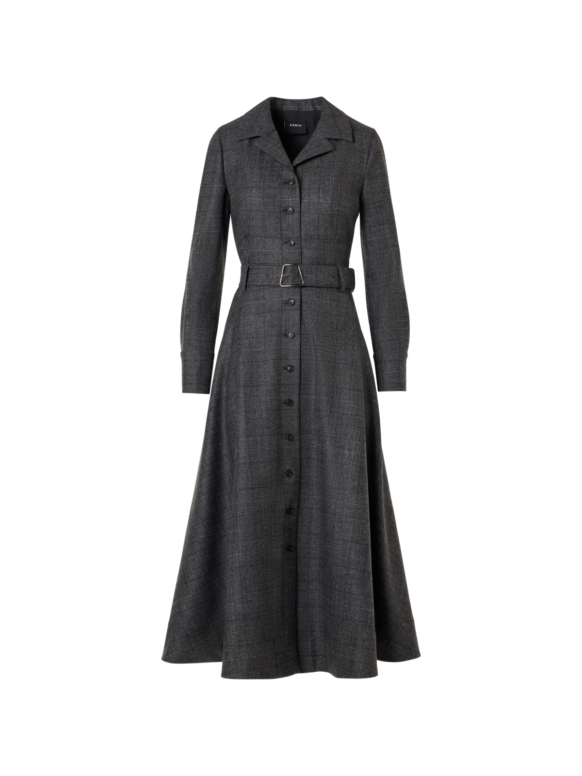 Designer Flared Midi Dress with Lapel Collar - grey - black