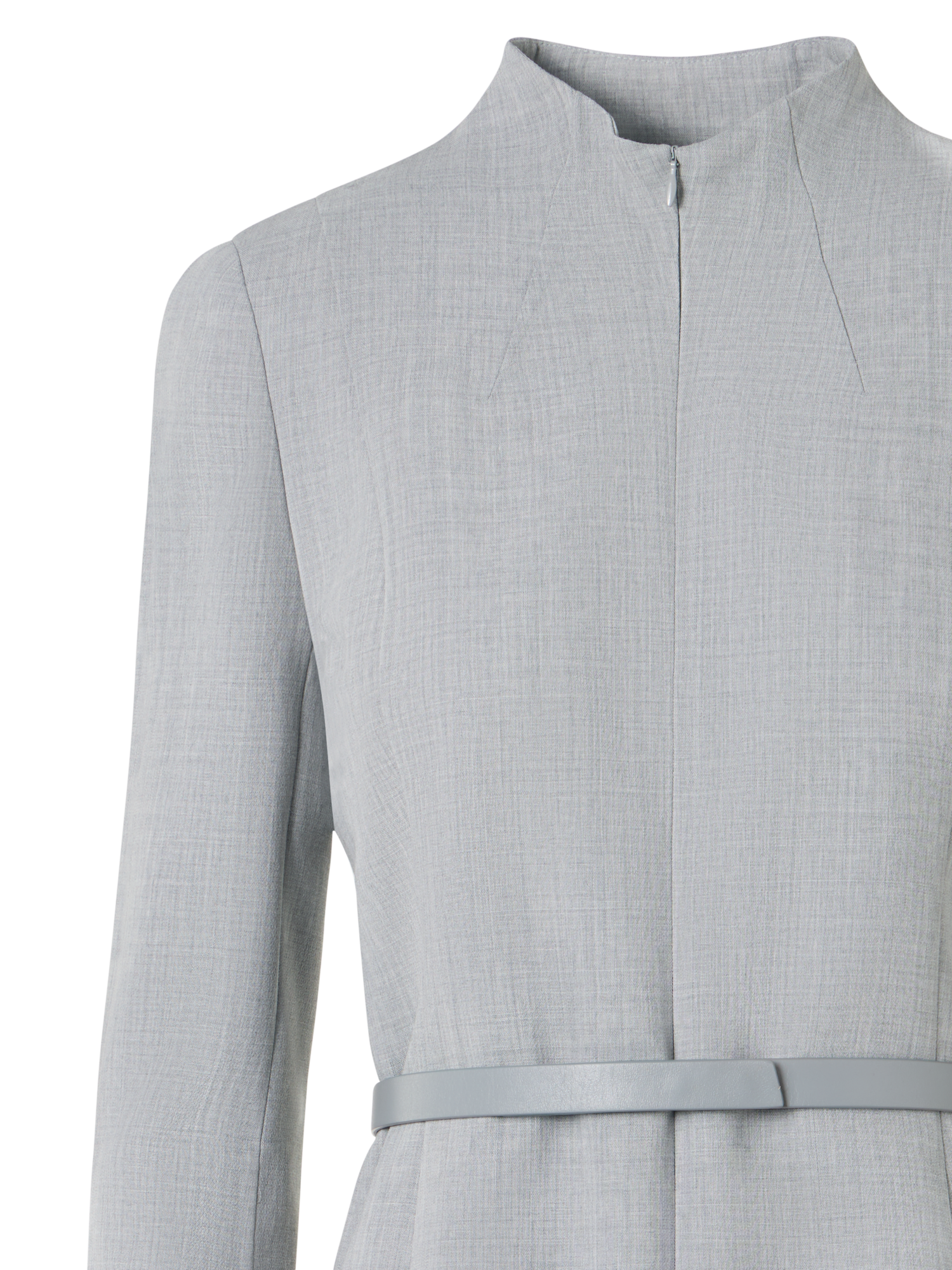 Designer Mock Neck Wool Double-Face Dress - grey