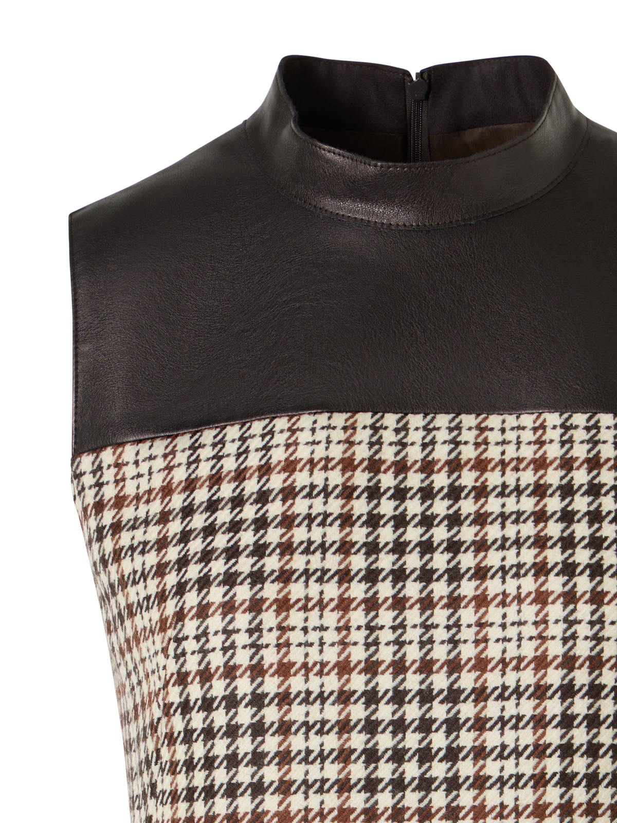 Designer Sleeveless Mini Shift Dress in Check Tweed - multicolor