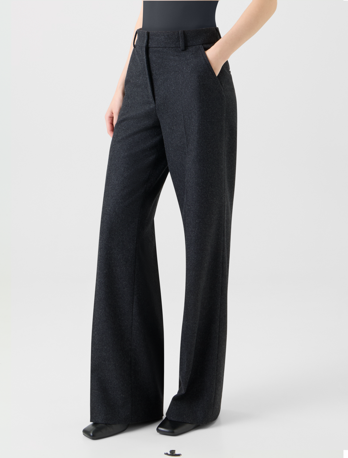 Designer Wide Straight Wool Flannel Pants - neutral - grey #editorial