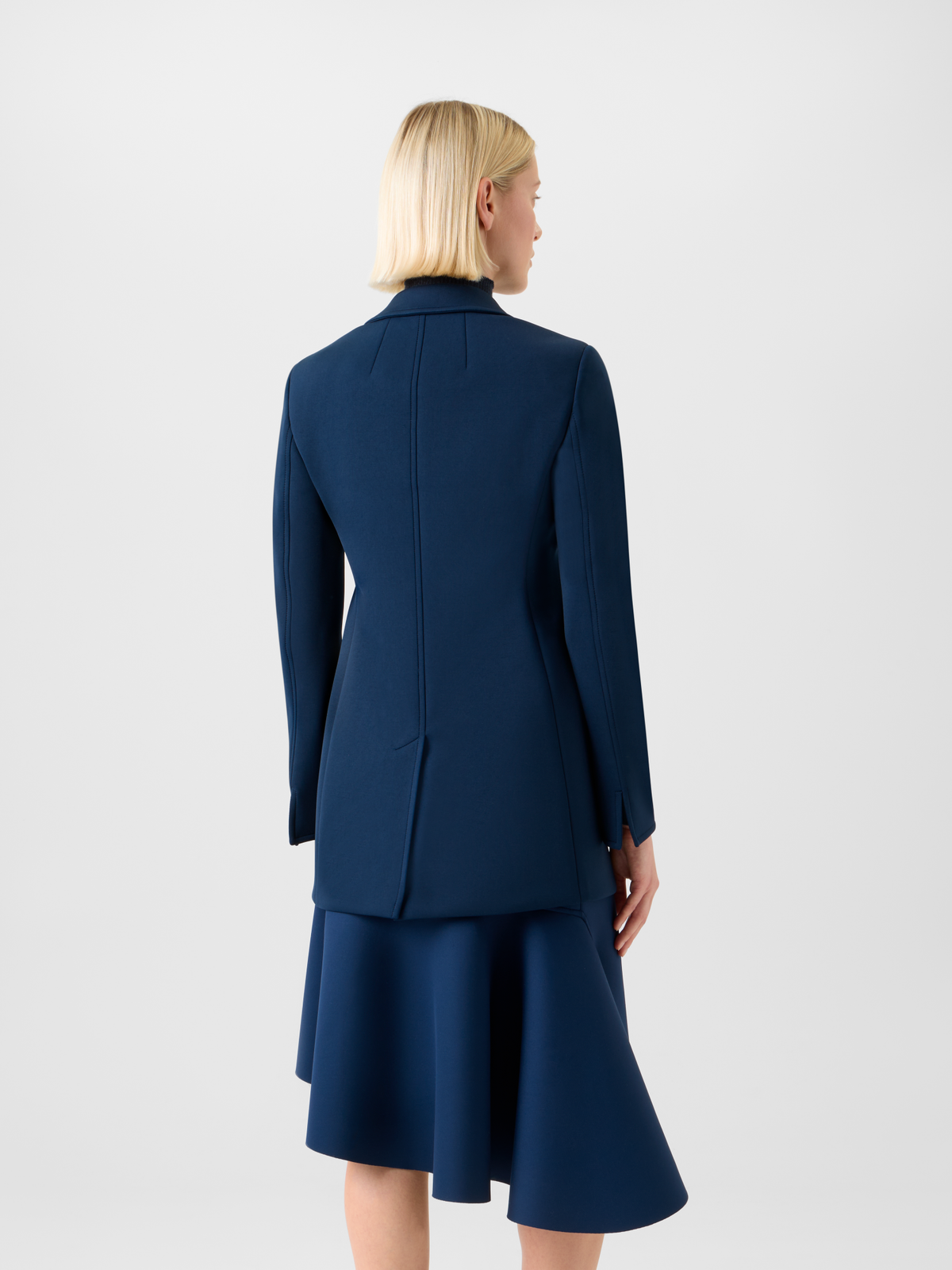 Designer Fitted Double-Breasted Techno Neoprene Jacket - neutral - navy - blue #editorial