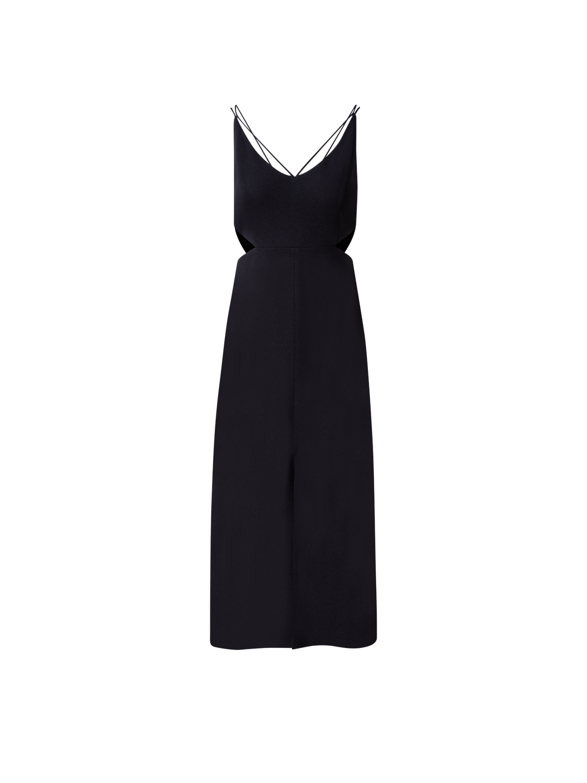 Designer Midi Dress with Side Cut Outs - black