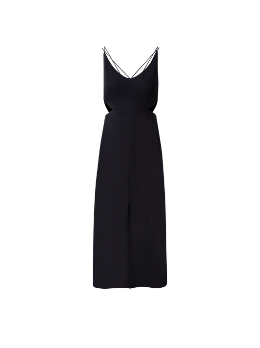 Designer Midi Dress with Side Cut Outs - black