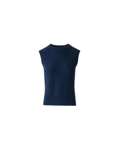 Designer Sequins Wool Cashmere Knit Top - neutral - navy - blue