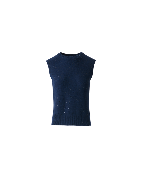 Designer Sequins Wool Cashmere Knit Top - neutral - navy - blue