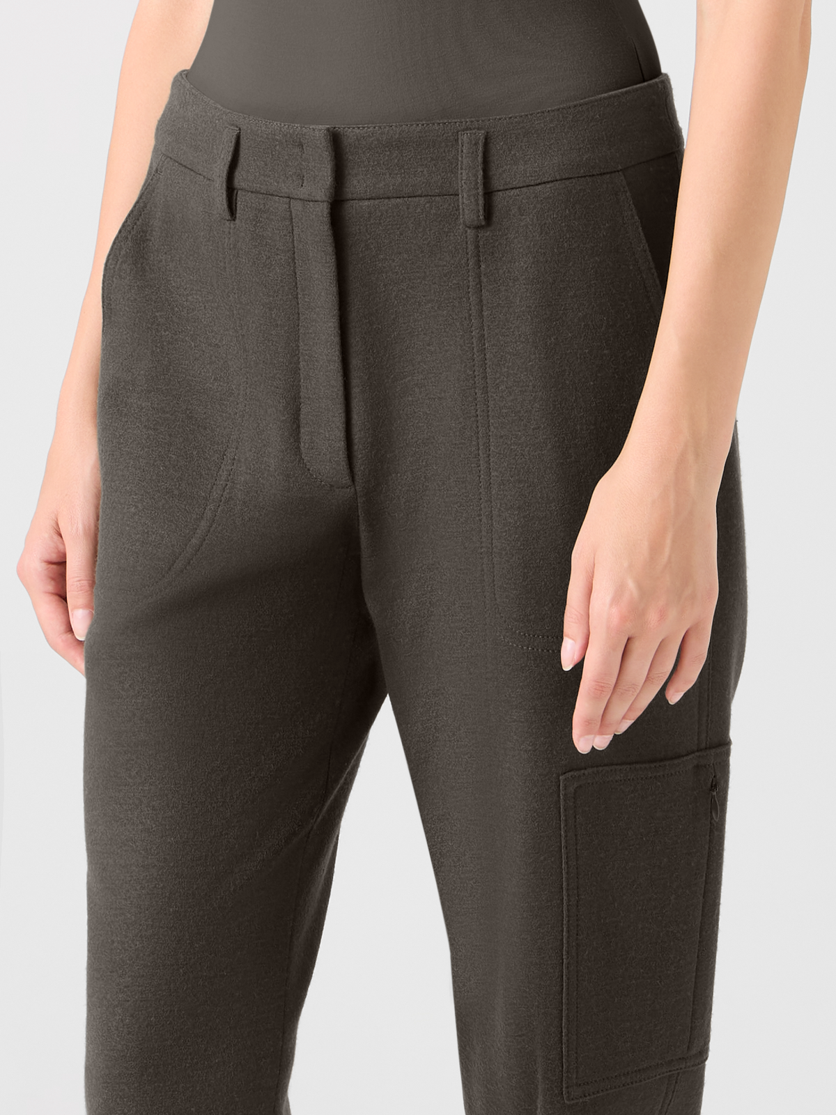 Designer Tapered Felted Wool Jersey Cargo Pants - neutral - brown #editorial