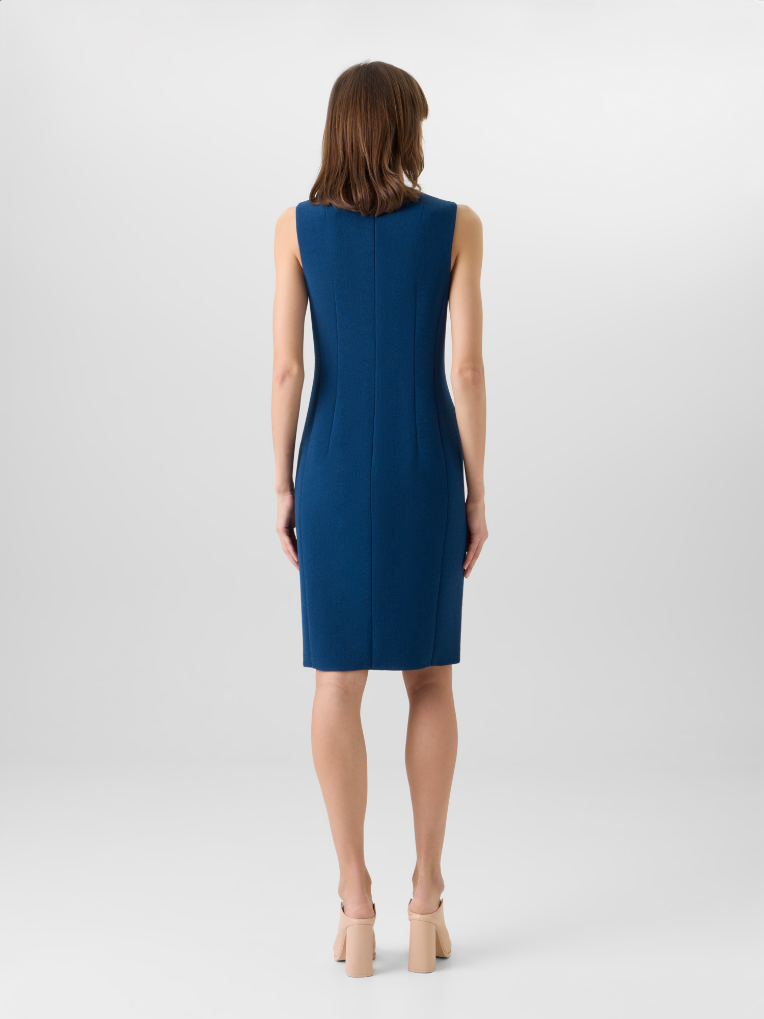 Designer Sleeveless Wool-Crêpe Double-Face Sheath Dress - blue 