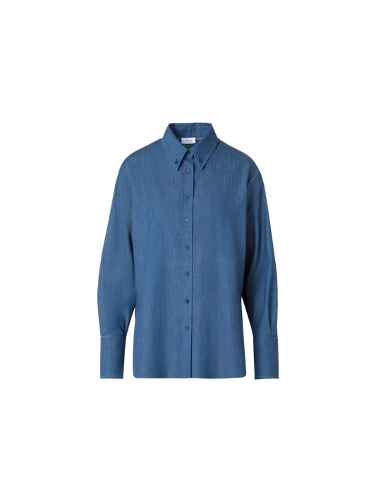 Designer Oversized Lightweight Cotton Denim Shirt - blue