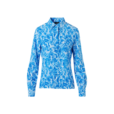 Tunika-Bluse aus Seidenkrepp mit Whitecaps-Print