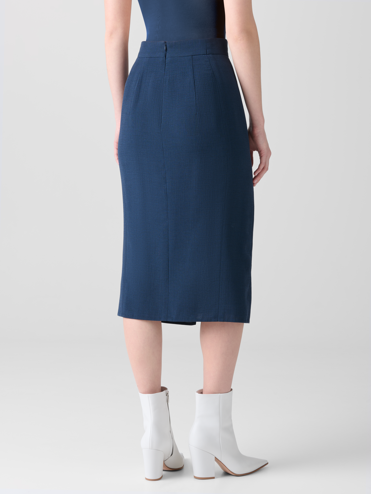 Designer Pencil Skirt in Cotton Silk Double-Face - blue