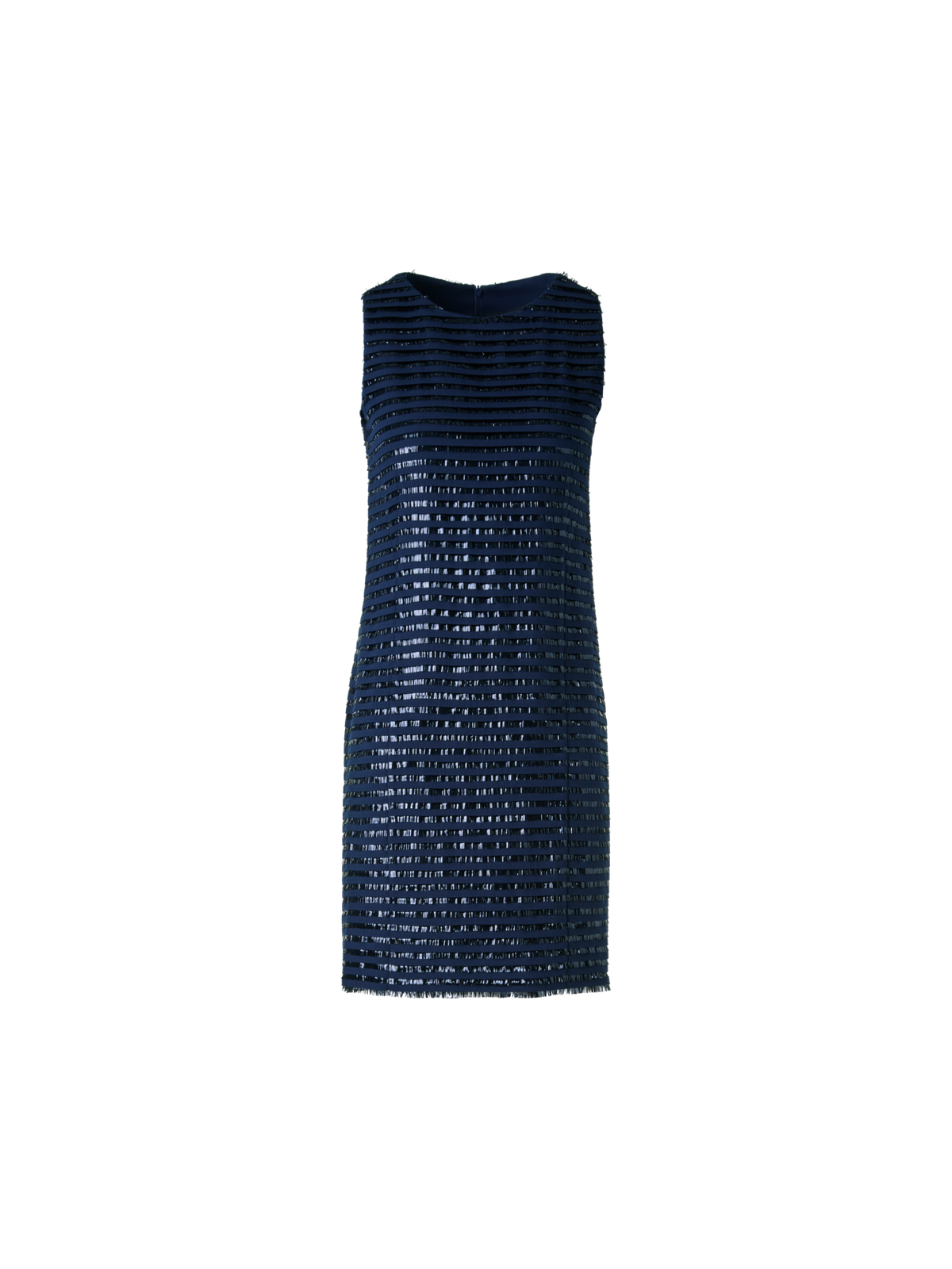 Designer Sheath Dress in Lamé Fringes Embroidery on Wool - navy - blue