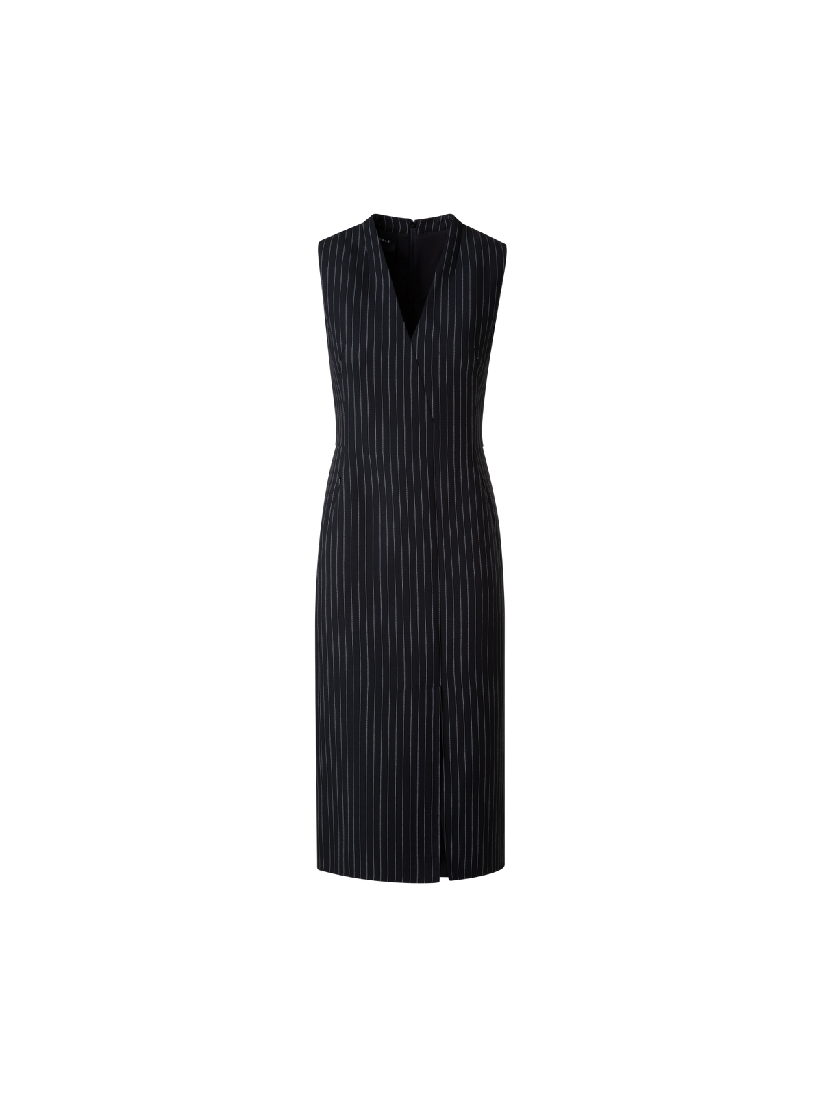 Designer Wool Double-Face Sheath Dress with Pinstripes - black