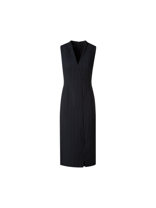 Designer Wool Double-Face Sheath Dress with Pinstripes - black