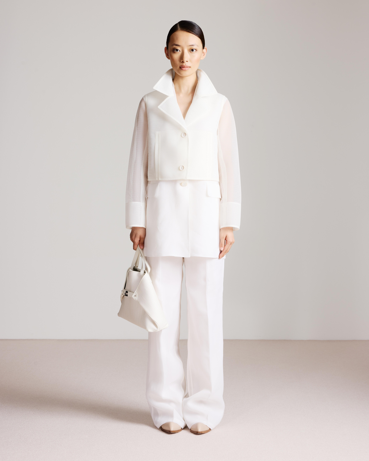 Designer Long Sheer Silk Organza Gilet - neutral - ecru - white #editorial