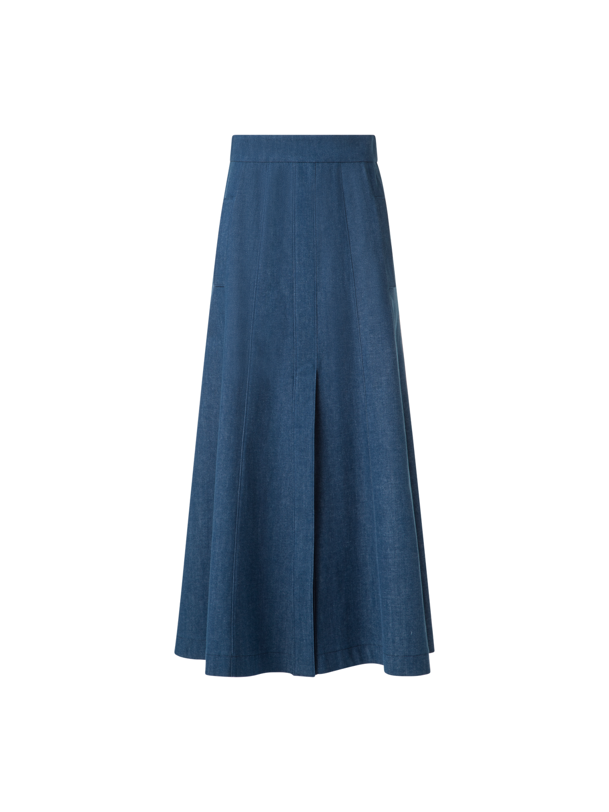 Designer A-Line Cotton Denim Midi Skirt - blue