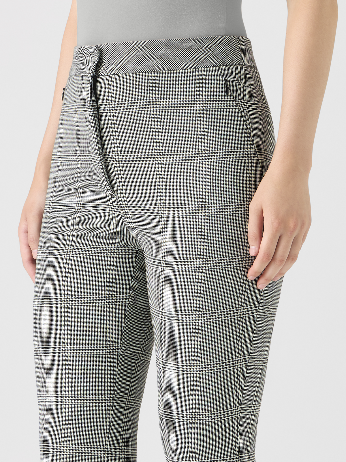 Designer Prince of Wales Wool Stretch Bootcut Pants - grey #editorial