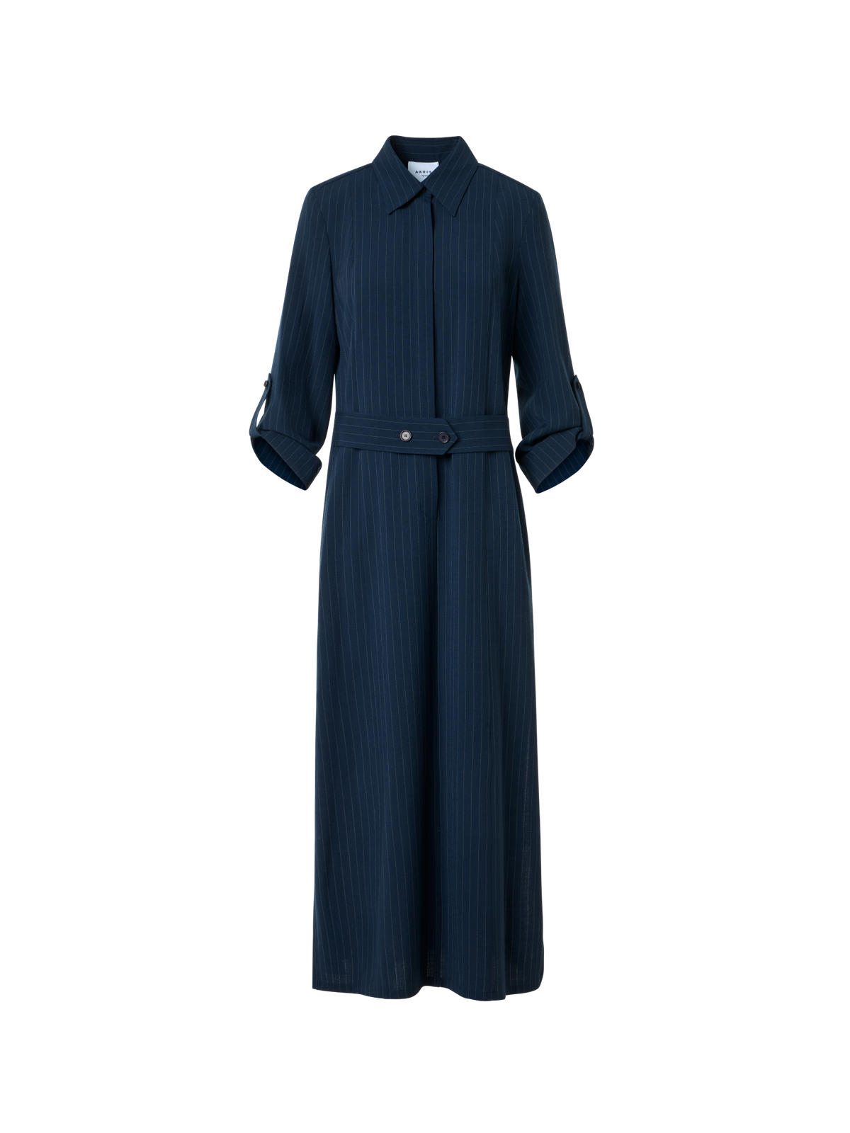Designer Midi Shirt Dress in Linen Viscose - neutral - navy - blue