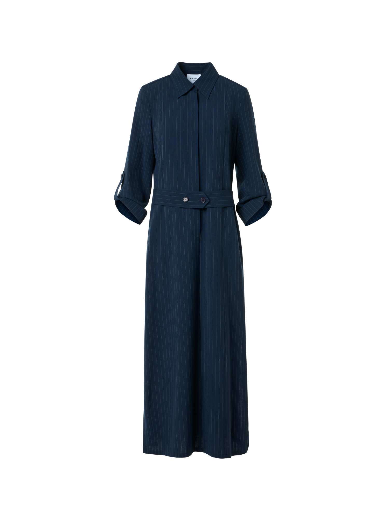 Designer Midi Shirt Dress in Linen Viscose - neutral - navy - blue