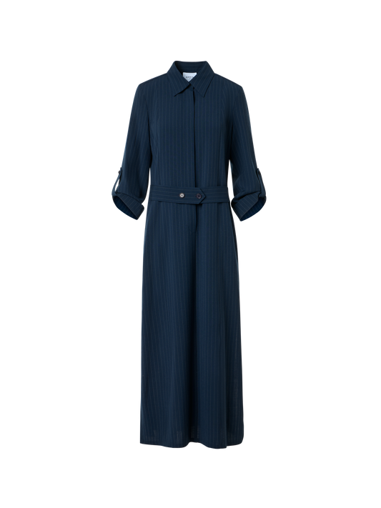 Designer Midi Shirt Dress in Linen Viscose - neutral - navy - blue