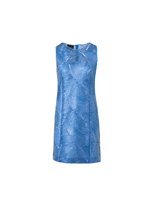 Designer Techno Lacquered Sea Fan Lace Sheath Dress - blue