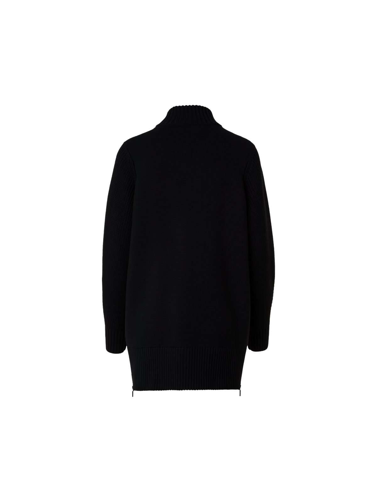 Designer Long Knit Bomber Jacket in Stretch Merino Wool - black