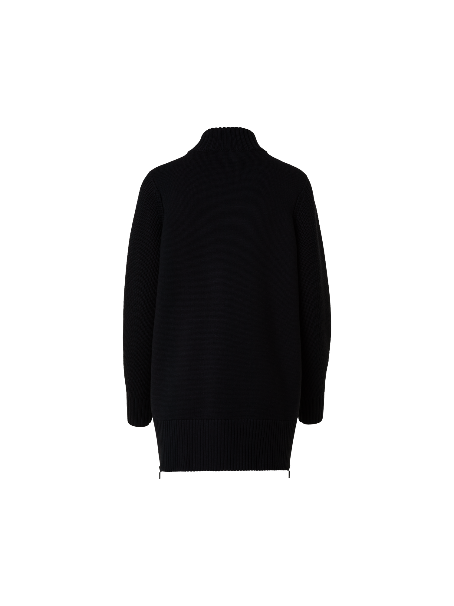 Designer Long Knit Bomber Jacket in Stretch Merino Wool - black