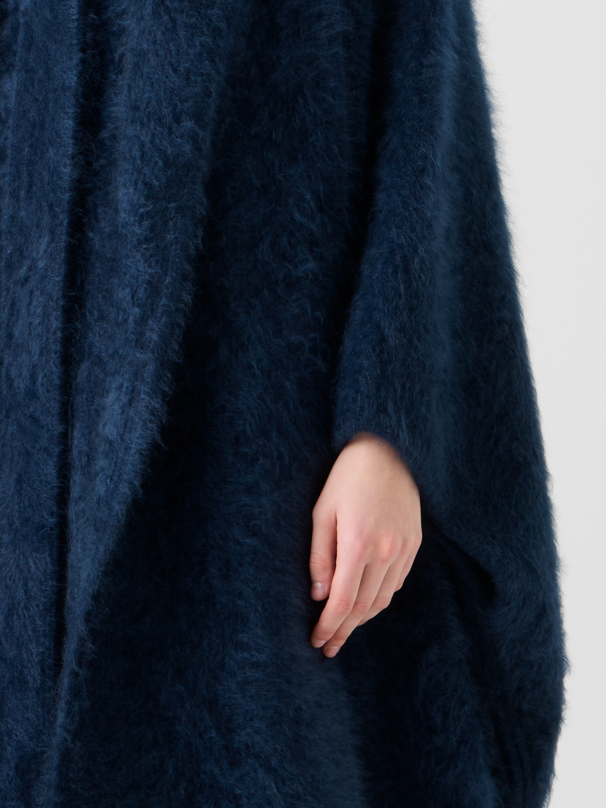 Designer Long Cashmere Cape with Removable Scarf Hood - neutral - navy - blue #editorial