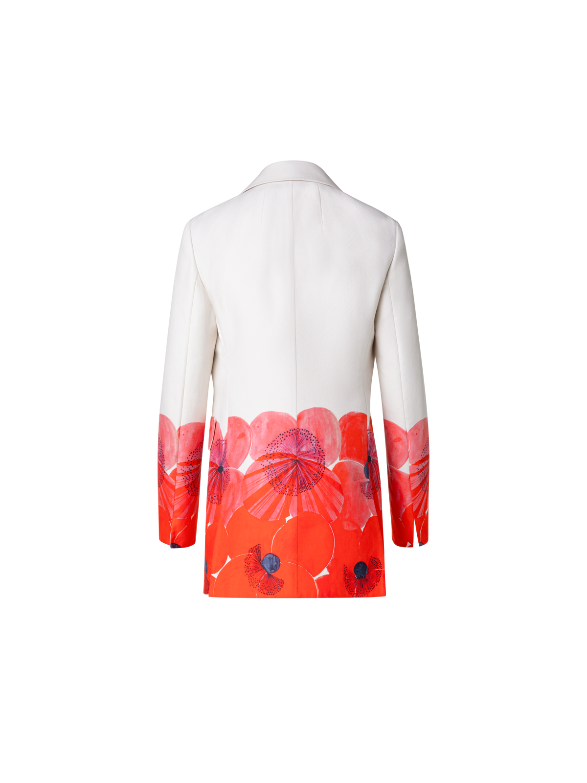 Designer Long Double-Face Jacket with Poppy Print - multicolor - red
