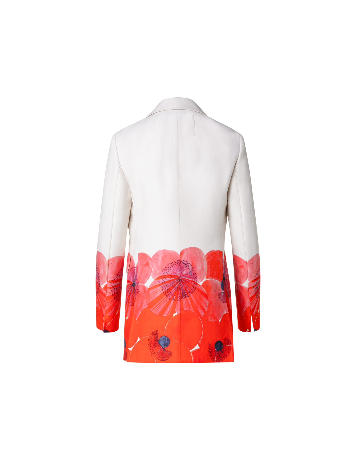 Designer Long Double-Face Jacket with Poppy Print - multicolor - red