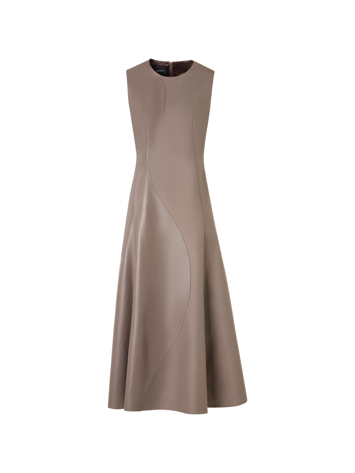 Designer Flared Midi Dress with Leather Patchwork - neutral - beige
