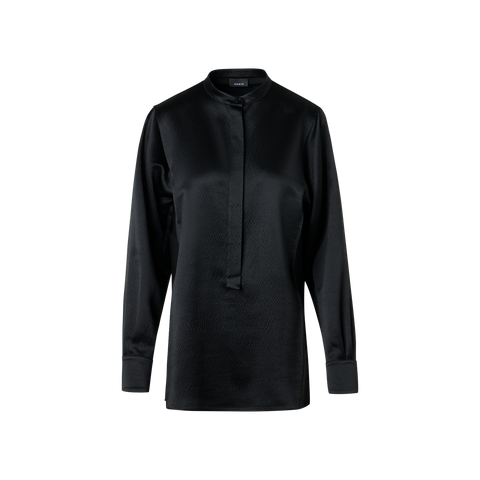 Sleek Tunic Blouse in Hammered Silk Wool Satin