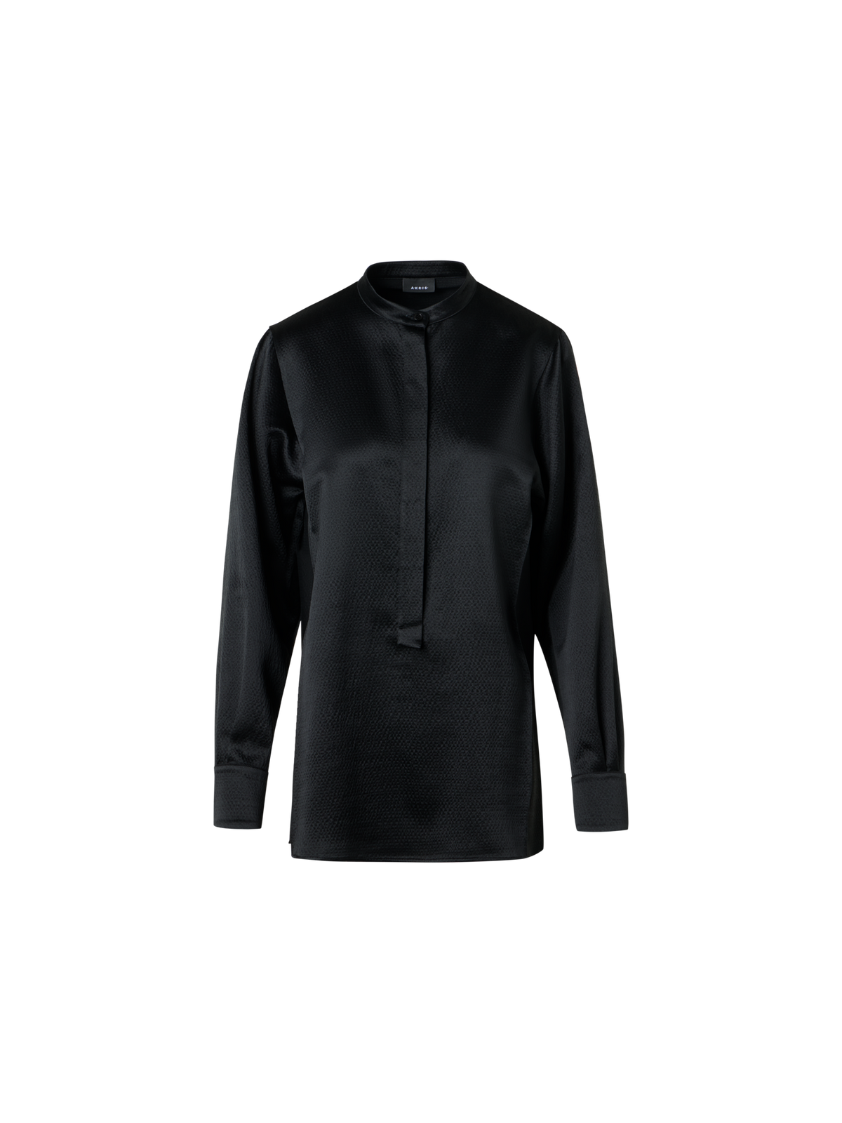 Designer Sleek Tunic Blouse in Hammered Silk Wool Satin - black