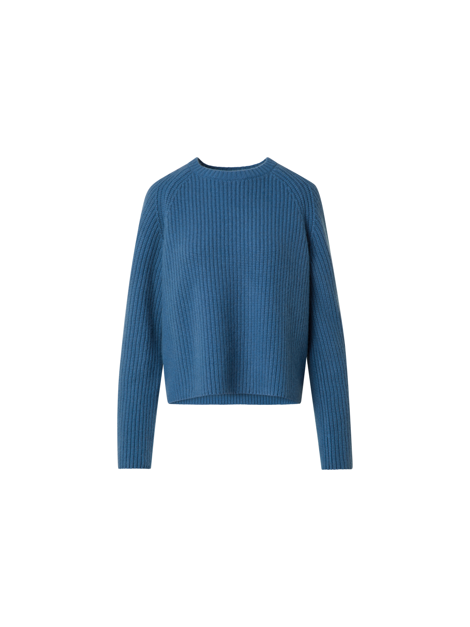 Designer Boxy Rib Knit Sweater in Pure Cashmere - blue