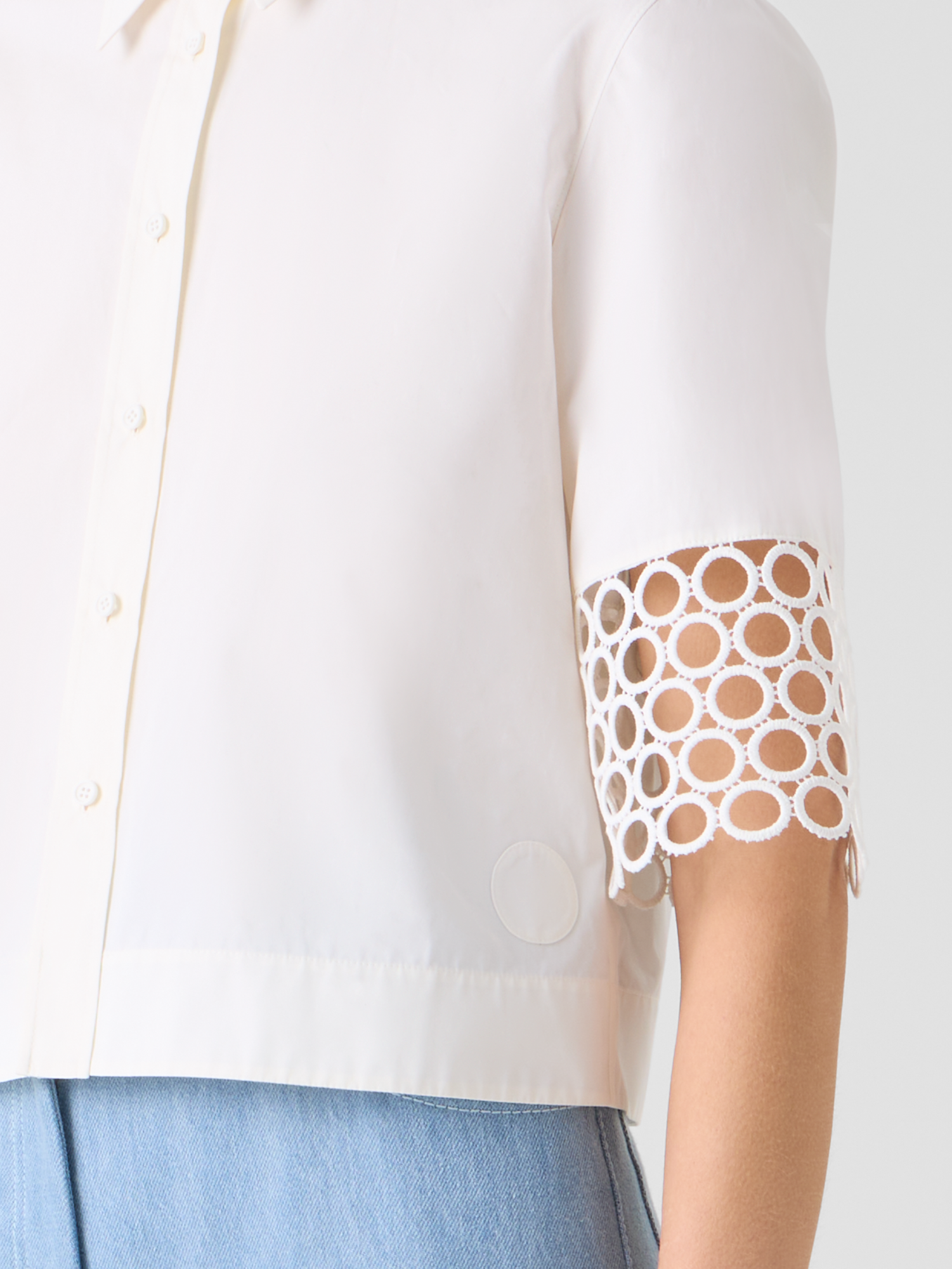 Designer Cotton Boxy Blouse with Eyelet Guipure - white 