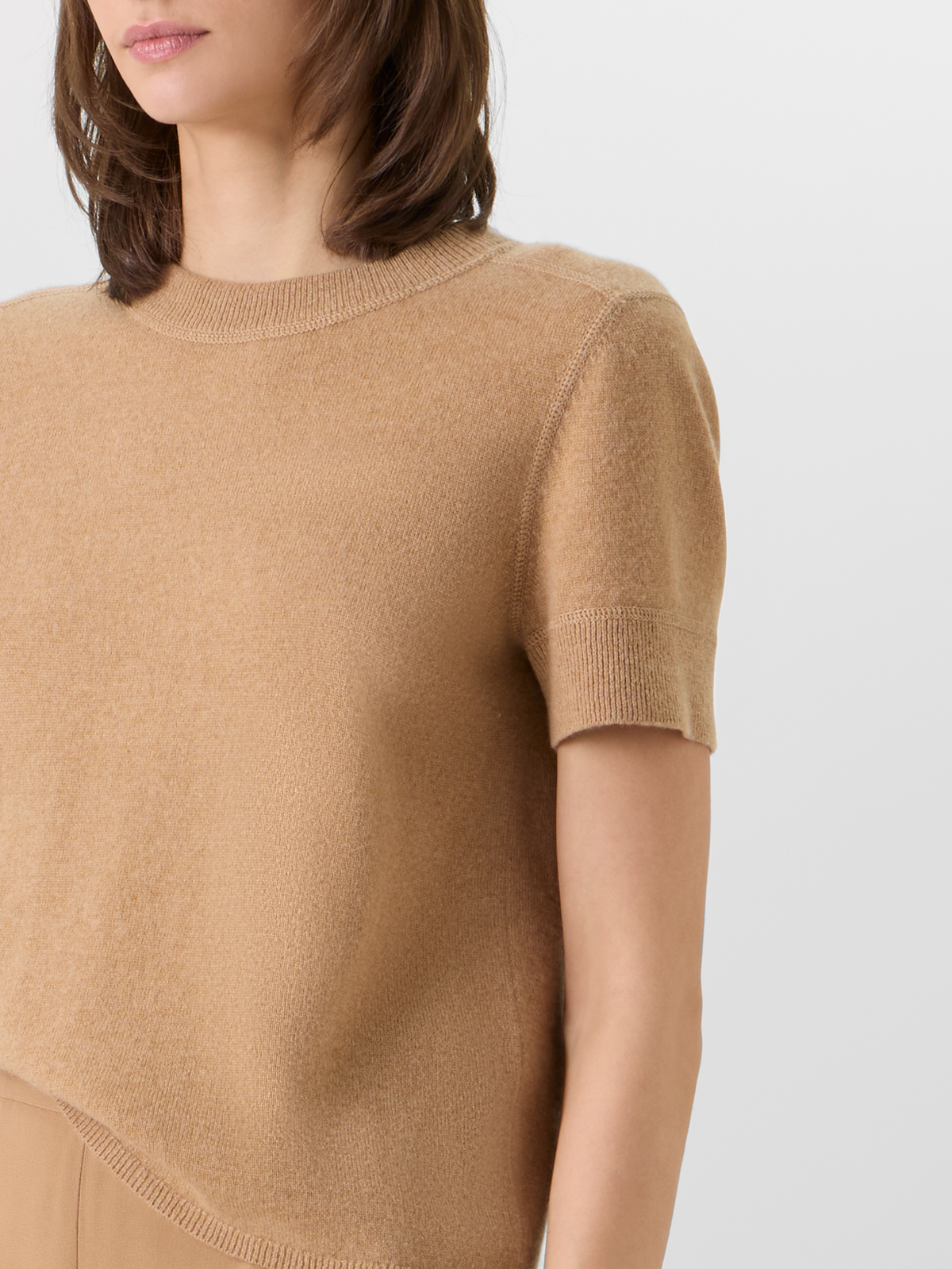 Designer Short-Sleeve Cashmere Knit Sweater - brown #editorial
