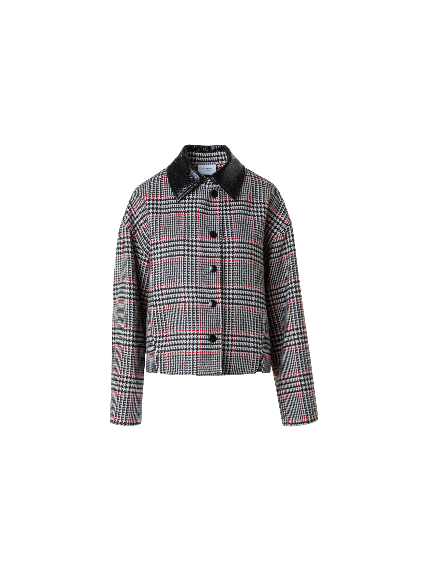 Designer Glencheck Tweed Jacket with Faux Leather Collar - black - multicolor