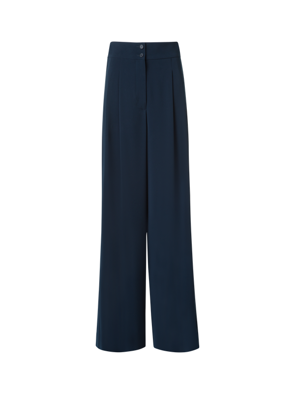Designer Wide Straight Signature Laser Cut Pants - neutral - navy - blue